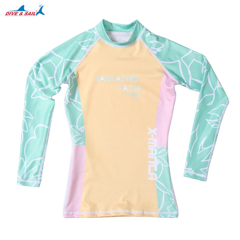 Das mulheres Slim Fit Rashguard FPU 50 + Protetor Solar de Manga Comprida Wetsuits Nadar Praia camiseta Básica: 17615A2 / L