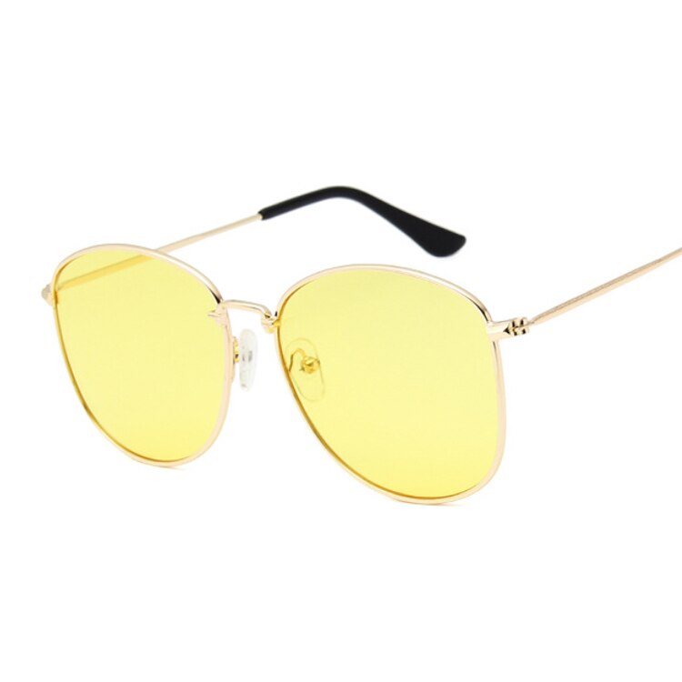 Vintage store ovale solbriller kvinder luksusmærke sort guldramme solbriller kvindelige mandlige lyserøde gule nuancer coulos: Guldgul