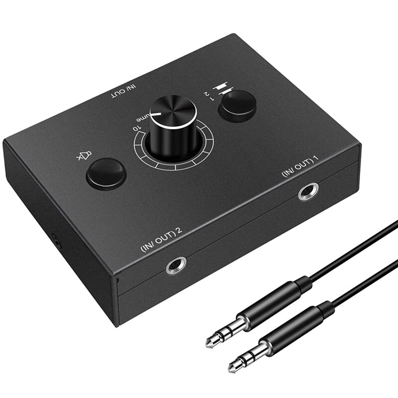 3.5mm Audio Switcher, 2 Input 1 Output/1 Input 2 Output Audio Splitter Switcher, Audio Switcher Box, One-Key Mute Button: Default Title