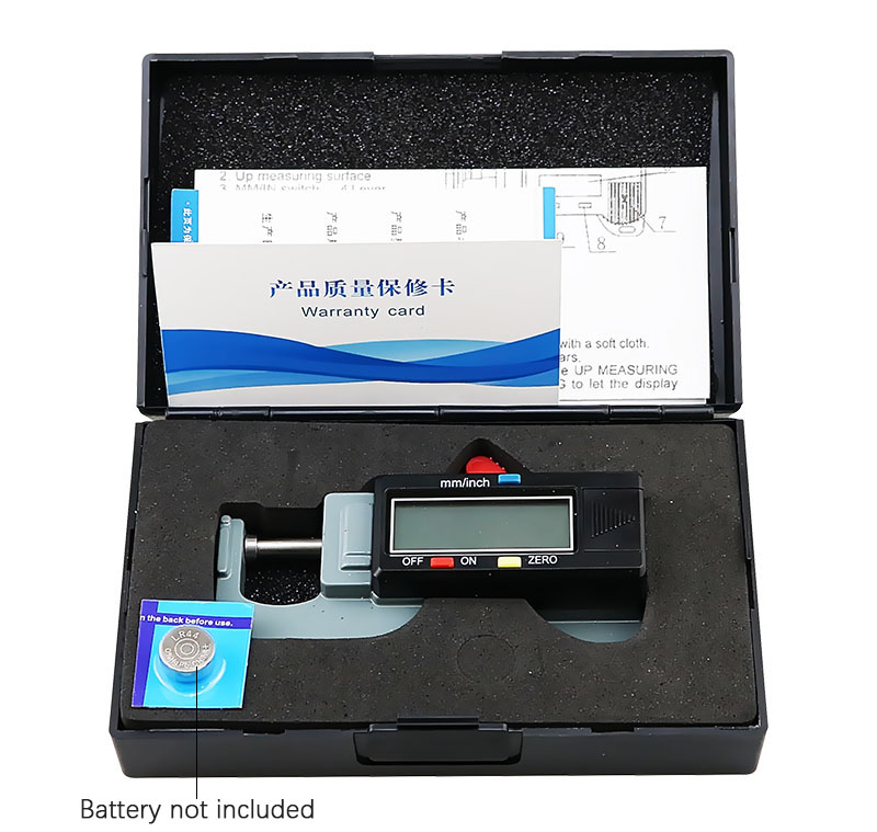 Præcis digital tykkelsesmåler tester mikrometer lateral tykkelsesmåler til læderstålpladeklud 0-12.7 mm/0.01mm: Med kasse