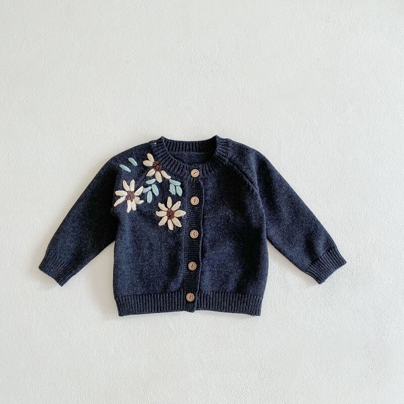 Abrigo bordado de flores para bebé, cárdigan de punto de , chaqueta informal para niña, ropa para niño pequeño, suéteres, ropa para bebé