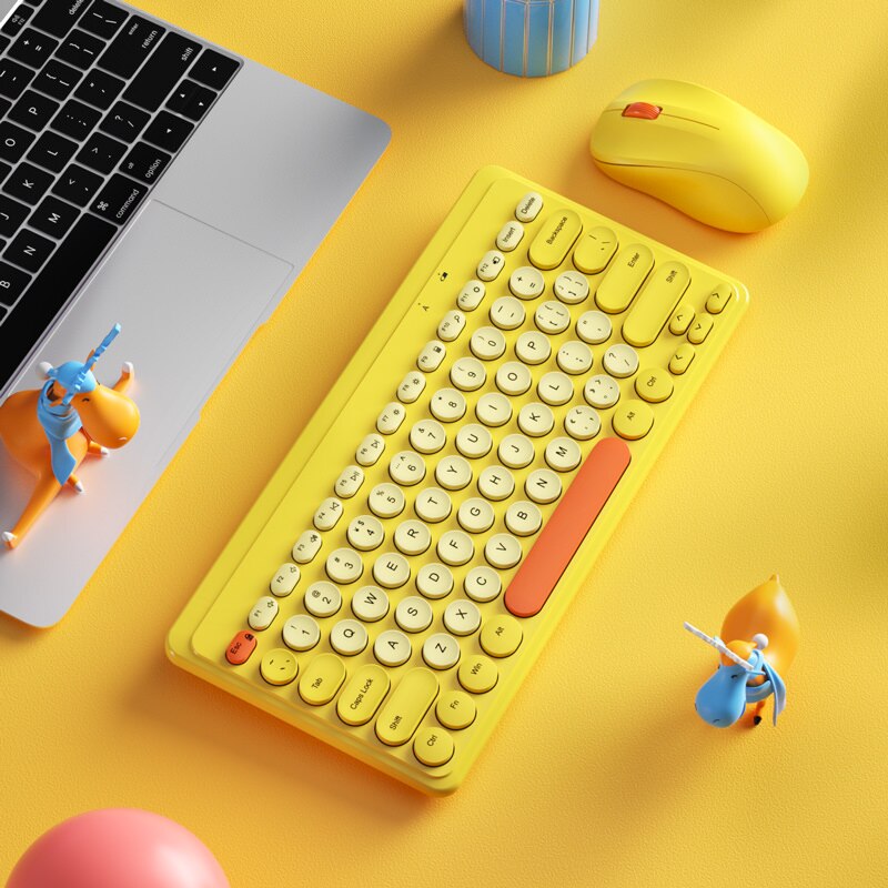 2.4G Wireless Keyboard Mouse Set Mute 1600 DPI Mini Wireless Computer Keyboard Mouse Combos Office Keyboard for Laptop PC Gamer: yellow set