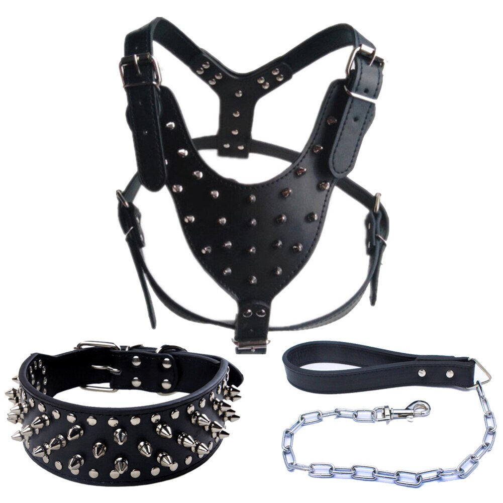 Borchie di Cuoio A Spillo Collare di Cane Harness Guinzaglio Set per Pitbull Mastiff Collare Dell'animale Domestico AUG889: xs