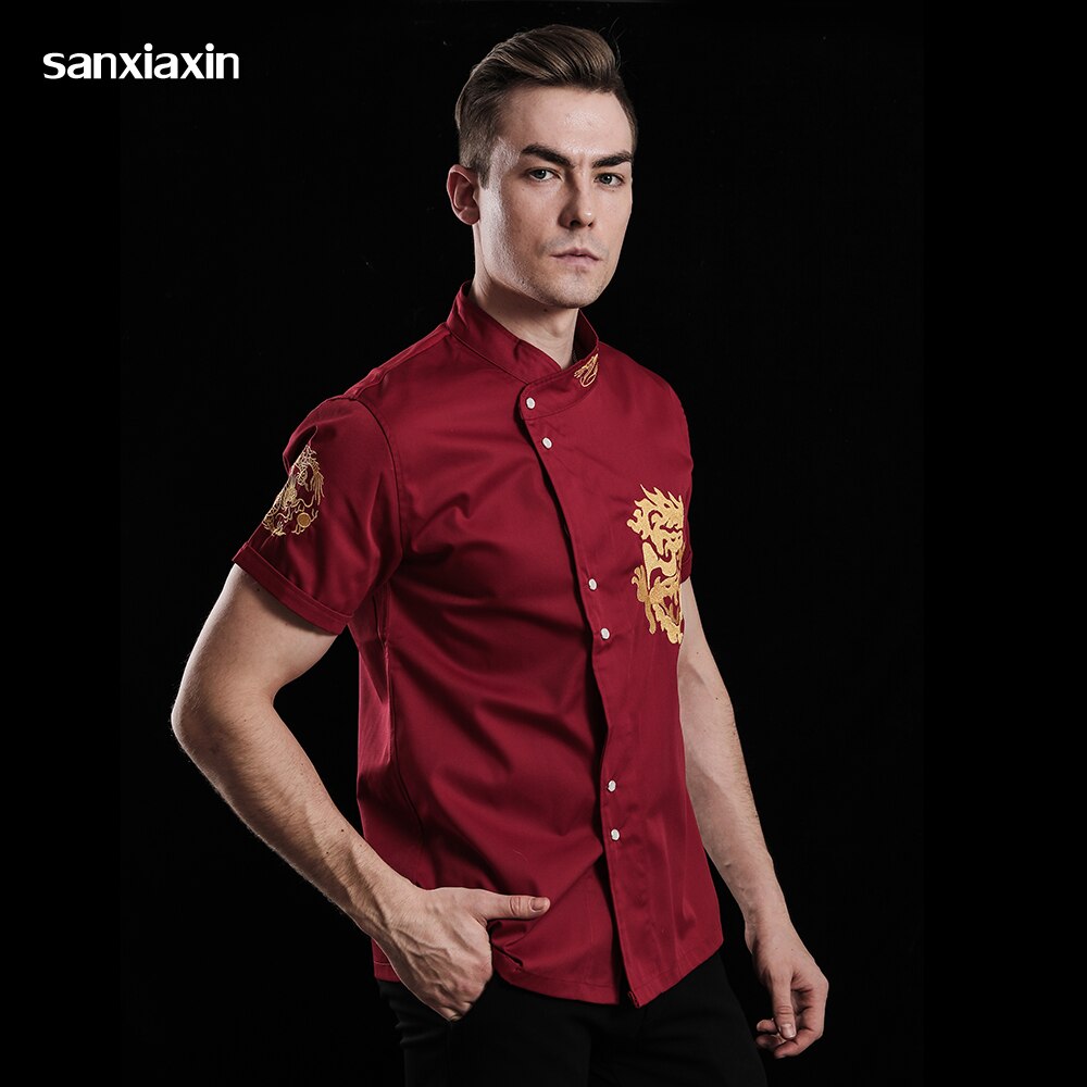 Unisex ademend korte mouwen chef-kok uniform drakentotem koksjas bakkerij chef-kok werkuniform