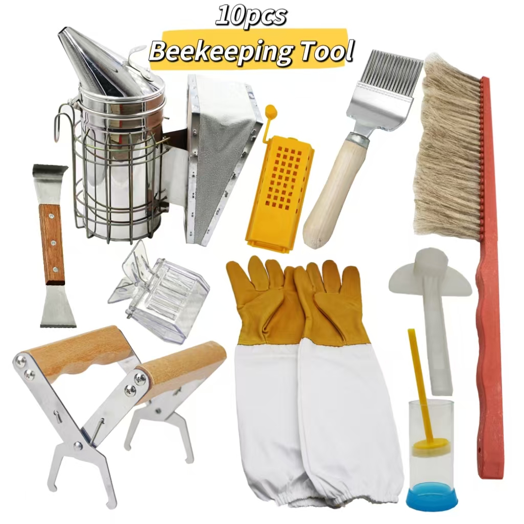 10 Stuks Bijenteelt Benodigdheden voor Bijenteelt Gereedschap Set, Bijenhandschoenen Bijenkorf Roker Kit Cultiveren Doos Bijenkorf Water Feeder Apparatuur: Default Title