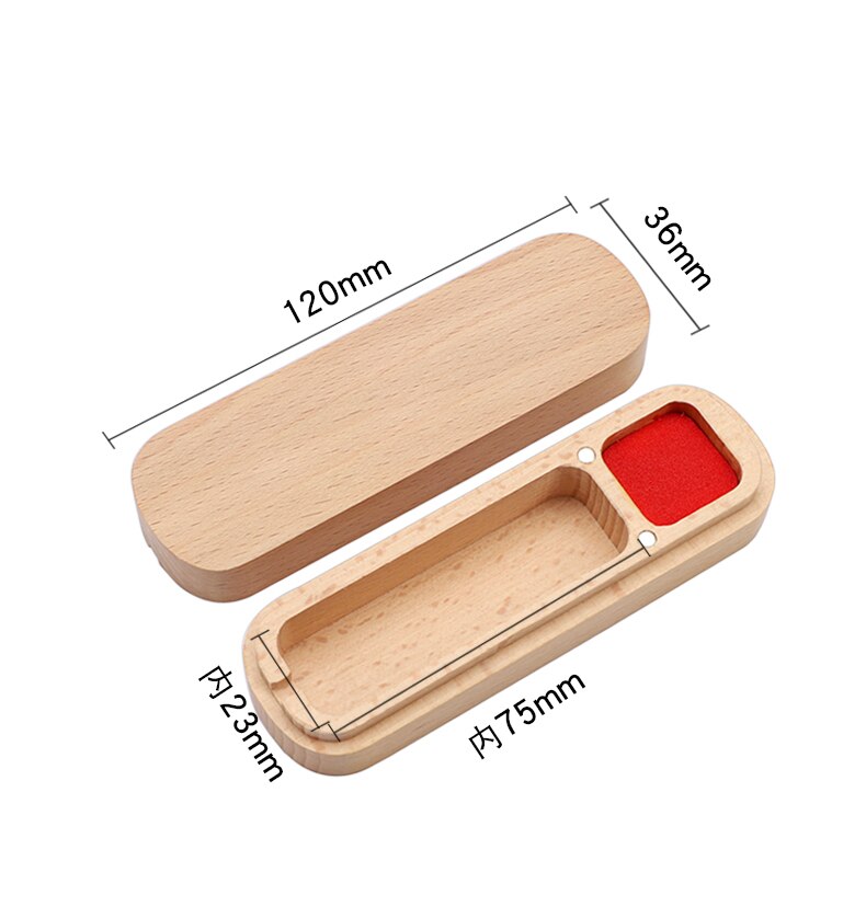 Custom Natural Beech Seal Box Portable Box of Calligraphy Personal Name Stamp Wooden Seal Storage Box Ox Horn Stamp Box: 25mm  Not customized
