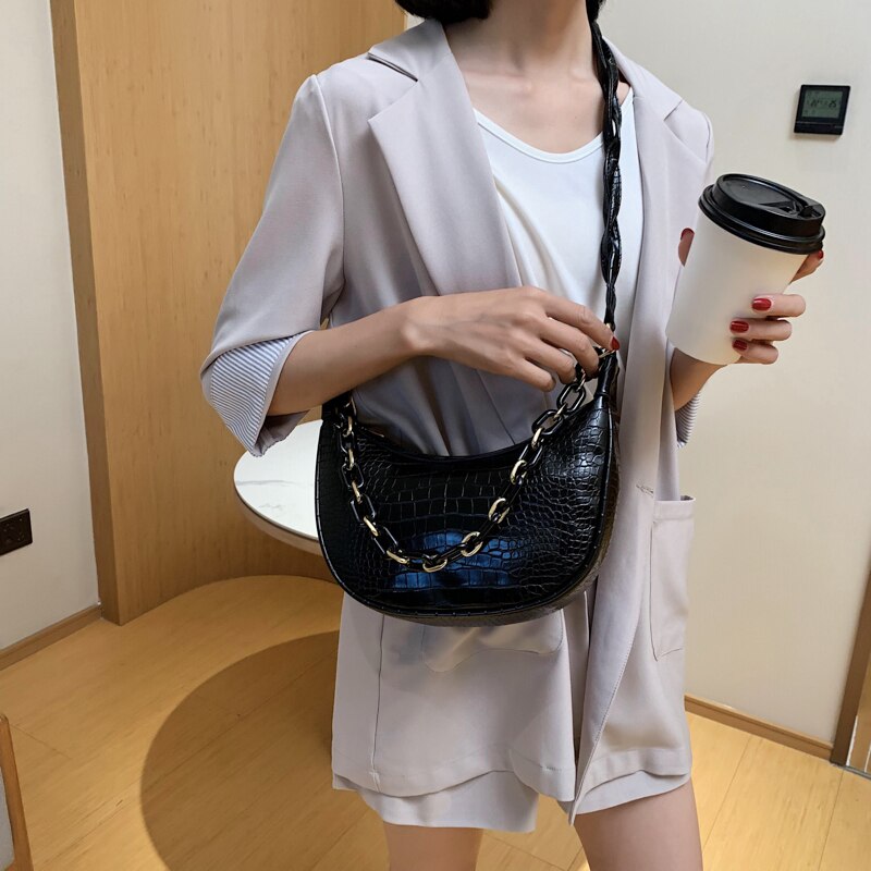 Mode Steen Patroon Pu Lederen Crossbody Tassen Voor Womenshoulder Messenger Bag Lady Effen Kleur Keten Handtassen En Portemonnees
