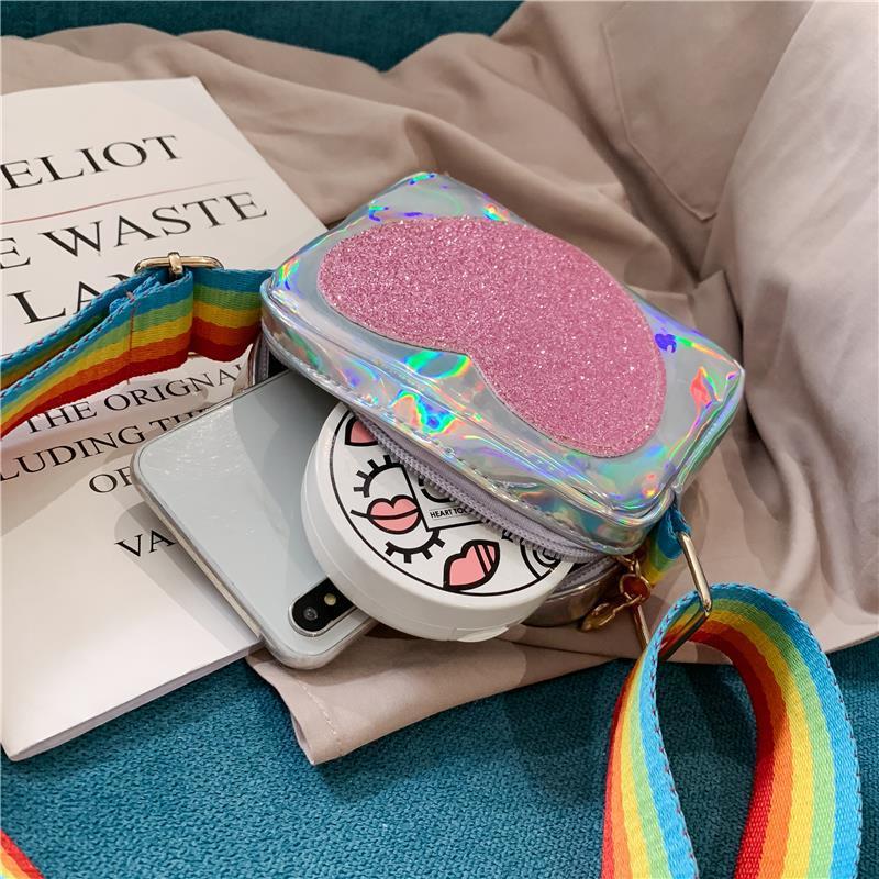 Regenboog Liefde Meisjes Mini Portemonnee Mooie Kinderen Kleine Vierkante Schoudertassen Pu Leer Baby Jongens Kids Crossbody tas