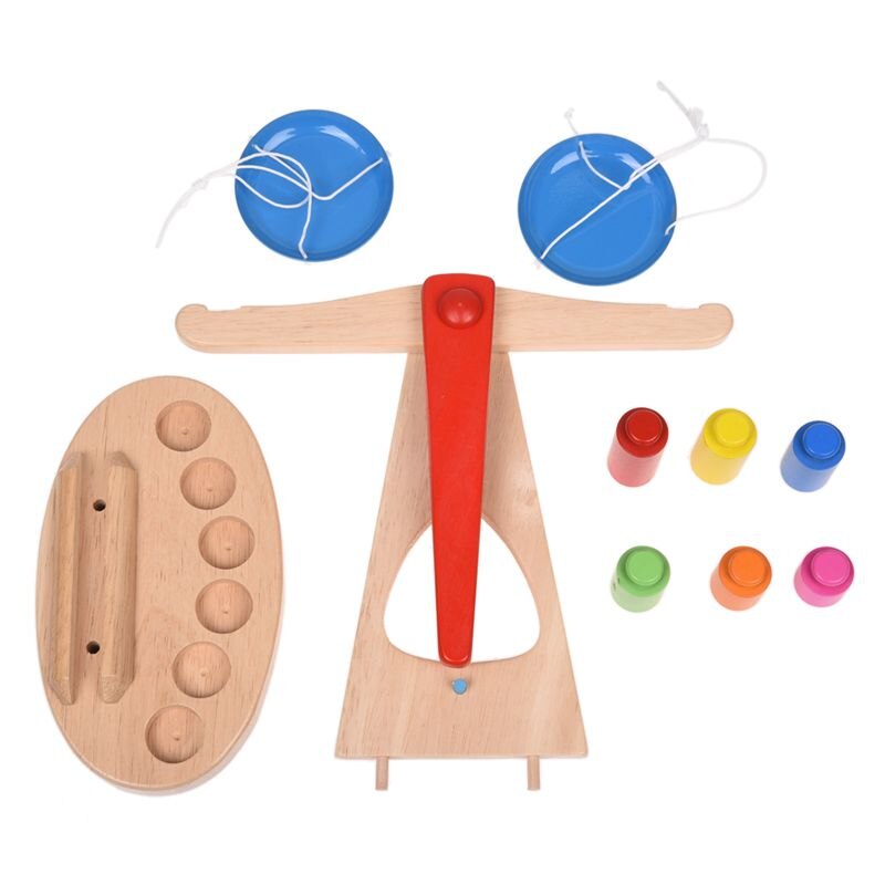 Kinderen Speelgoed Houten Weegschaal Met 6 Gewichten, Geweldig Voor Kinderen Leren