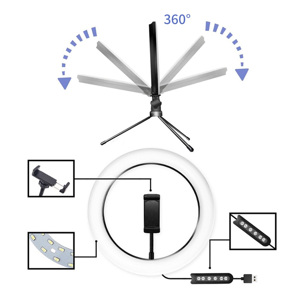 26Cm Rgb Schoonheid Licht-Verstelbare Vullen Ring Licht Statief Desktop Stand Telefoon Clip Voor Tiktok Fotografie