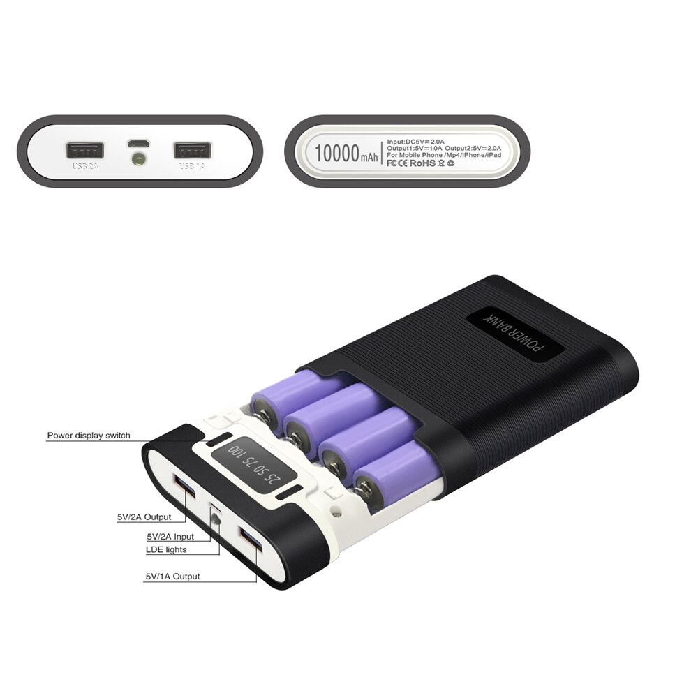5v 18650 batterie-diy-powerbank mit 4 ladeplätzen, ladegehäuse, 10000 mah und usb-ausgang, tragbare powerbanks