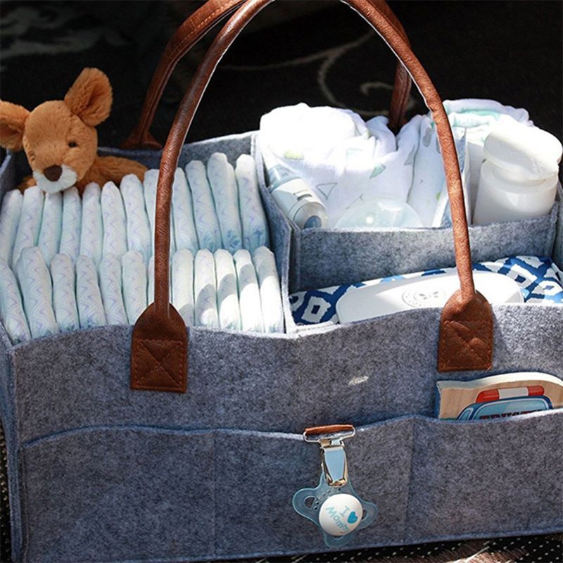 Baby Diaper Organizer Foldable Felt Storage Bag Portable Multi-function Changeable Compartments for Mom Newborn Kids Nappies