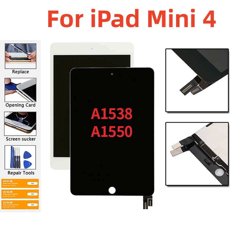 7.9 " aaaa+++++ lcd-skjerm for ipad mini 4 nettbrett berøringsskjerm panel digitaliseringsenhet for ipad mini 4 a1538 a1550
