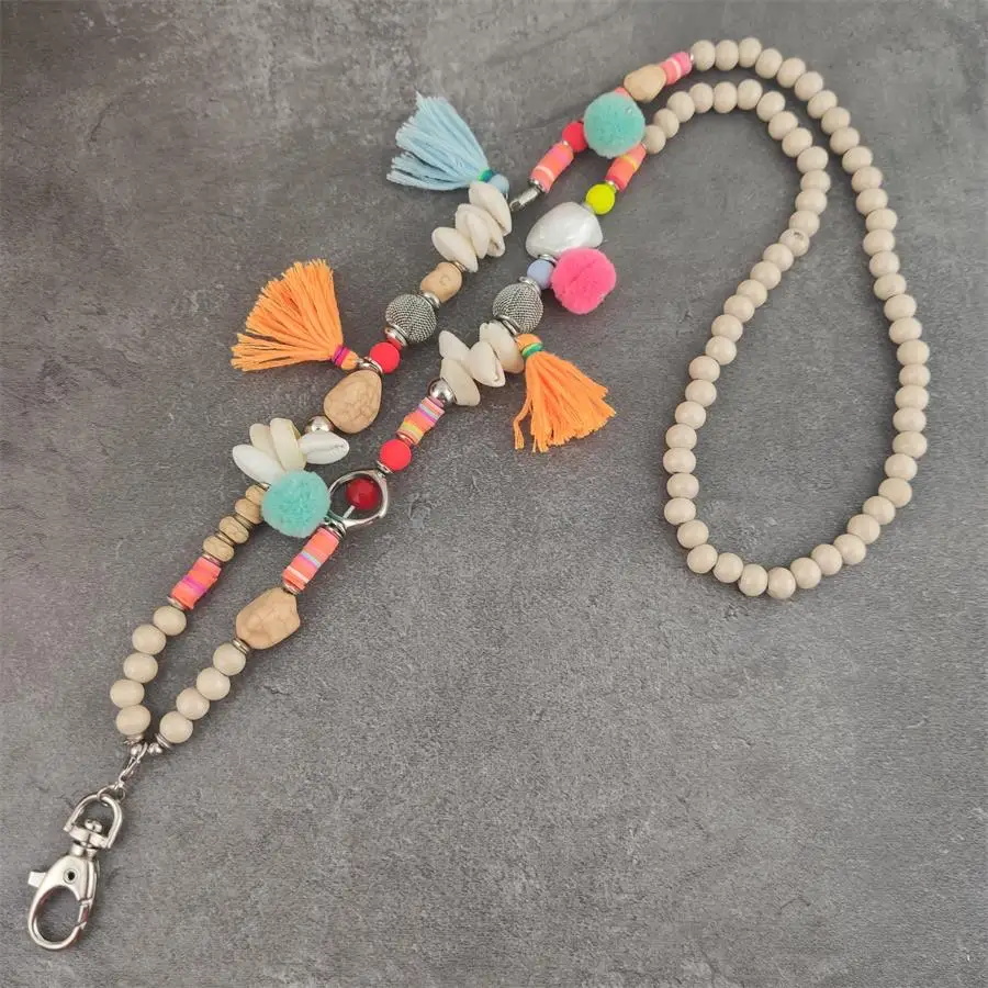 Boho Lanyard Helmillä - ID-korttiteline - Kesäranta Kaulakoru Tarvike: Valkoinen