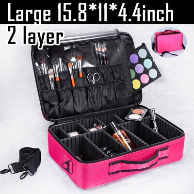 Make Up Box Cosmetics Pouch Bags Beauty Clapboard Case Women Cosmetic Bag Travel Insert Makeup Bag: Hot Pink L 2 Layers