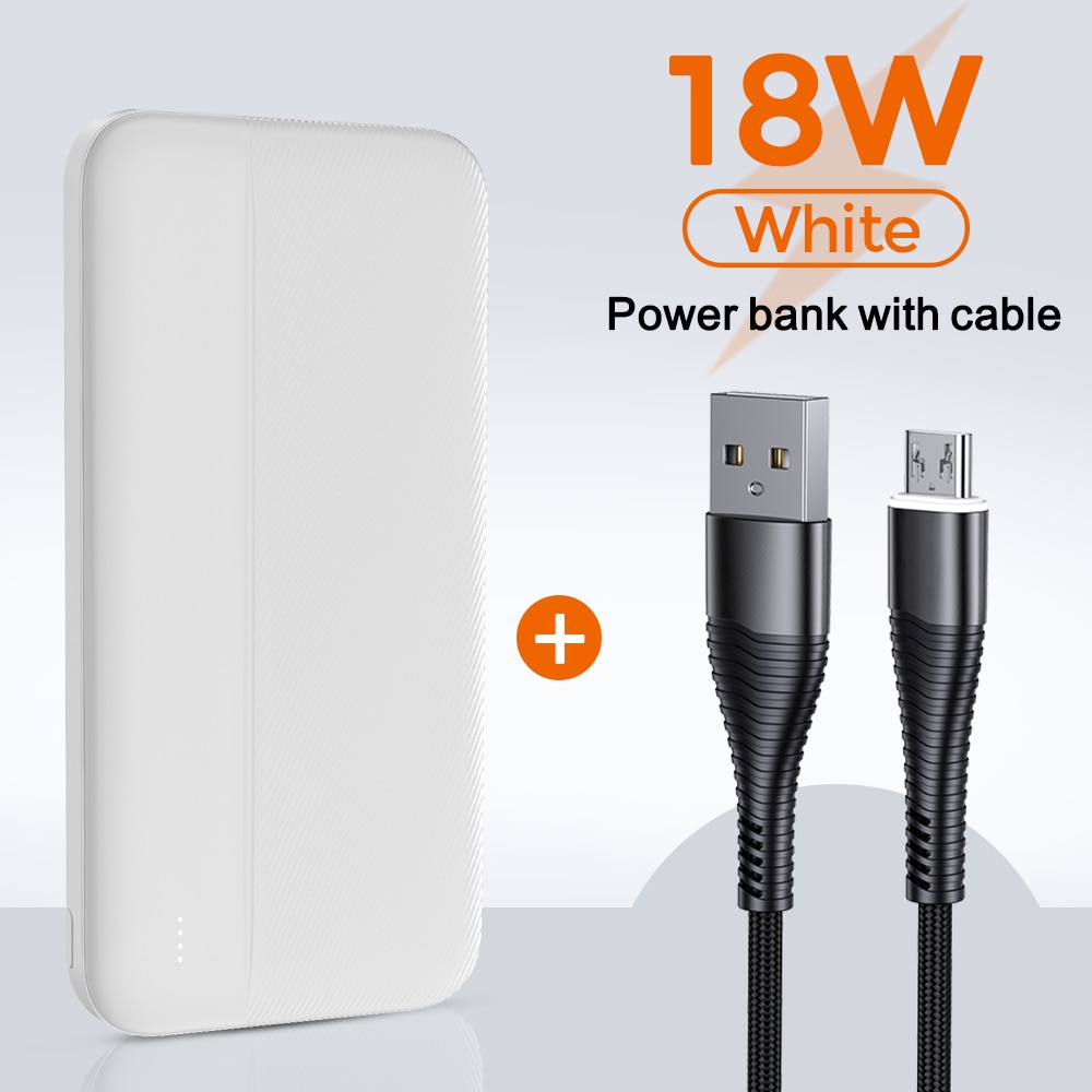 YKZ 10000mAh Power Bank For iPhone 12 pro max Powerbank External Battery Pack Portable Charger Power Bank for Xiaomi Mi 9: 18w white with cable