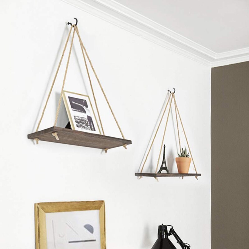 Étagère murale suspendue en corde de chanvre | Étagère en bois de Style nordique pour plantes, support de stockage d'articles ménagers, lanière décoration murale suspendue