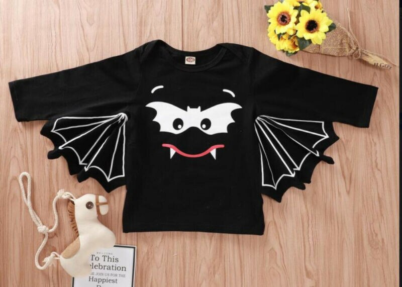 Novo festival crianças pano bebê recém-nascido menina menino manga longa halloween bat camiseta roupas macacão camiseta roupas: 1 to 2Y