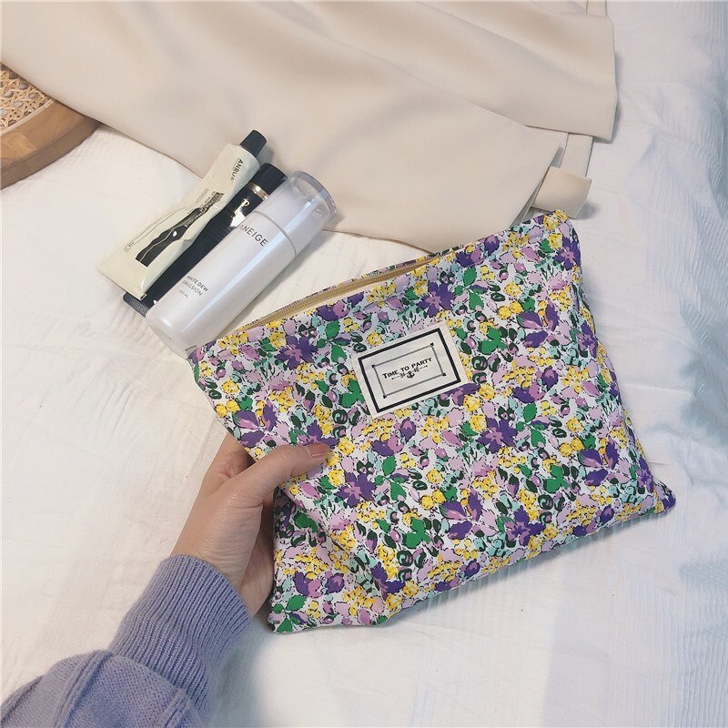 PURDORED-neceser pequeño Floral para mujer, bolsa grande de maquillaje con flores, caja de belleza maquillaje, organizador de viaje, bolso de mano femenino, 1 ud.: green floral