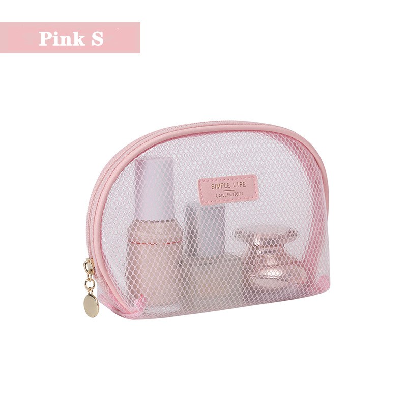 PURDORED 1 Pc Clear Mesh Women Makeup Bag impermeabile EVA Cosmetic Bag Travel Zipper borsa grande per trucco custodia per bellezza femminile: S pink