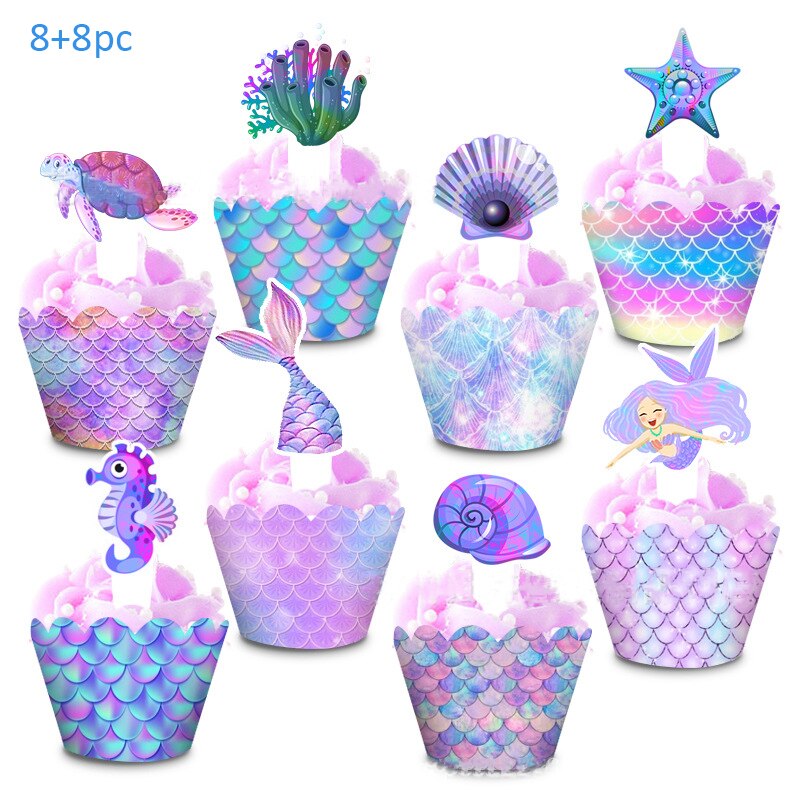 Havfrue kake felg skall skilpadde tang cupcake dekor under havet en 1st gratulerer med dagen fest dekor barn jenter babyshower: Dyp safir