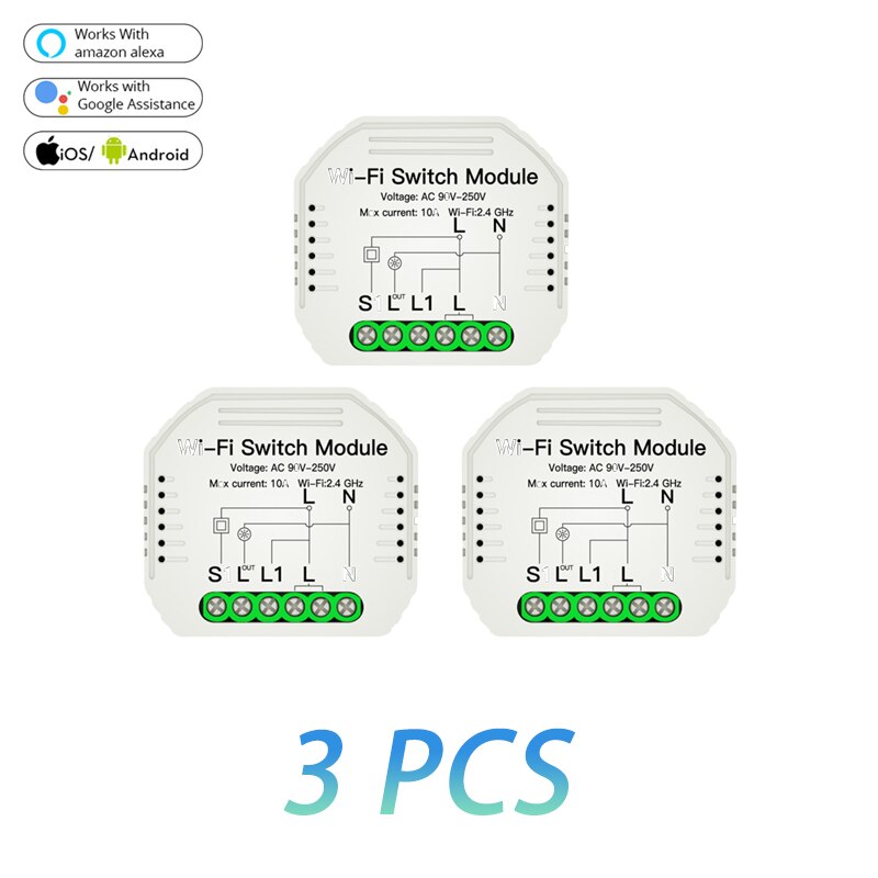 Tuya Smart Leven 1/2 Manier Wifi Smart Switch Module Afstandsbediening Voice Control Werkt Met Alexa Google Thuis smart Home: 3 PCS