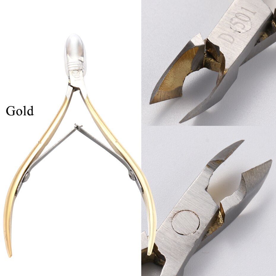Fingernail Toenail Cuticle Nipper Nail Art Scissor Pliers Manicure Timmer Edge Dead Skin Cutter Pro Pedicure Nail Tools BE1586: Gold