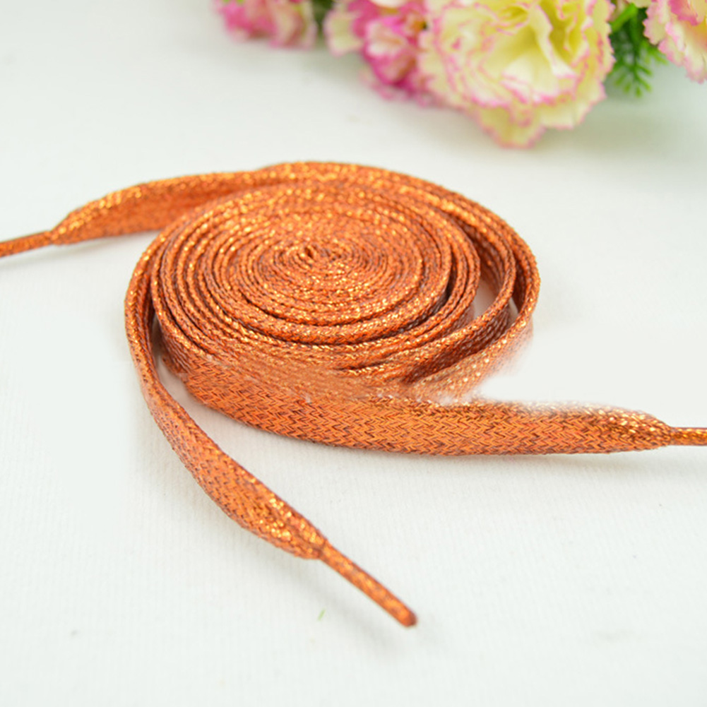 Cordones de hilo dorado y plateado brillante para zapatillas deportivas, cordones planos para correr, cordones de zapato colorido para hombre y mujer, 1 par: orange