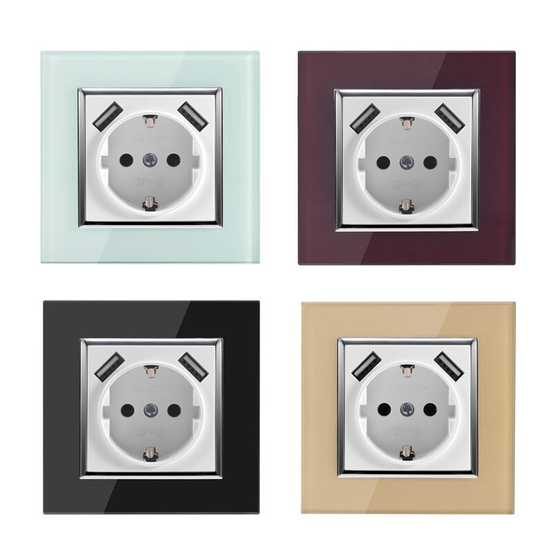 Enchufe USB doble de pared, puerto de carga USB de suelo 5V 2A, adaptador/cargador de pared, enchufe europeo con toma de alimentación USB, LZ-19 plateado