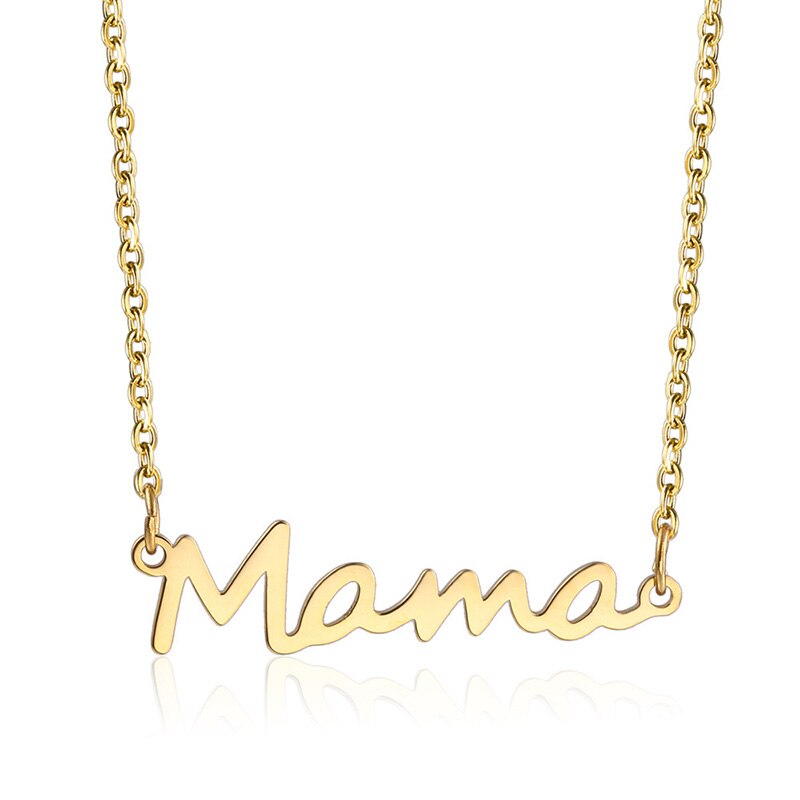 Collar de acero inoxidable con letras de mamá, colgante de cadena de hueso de bloqueo para bebé, joyería para mujer, del Día de la madre