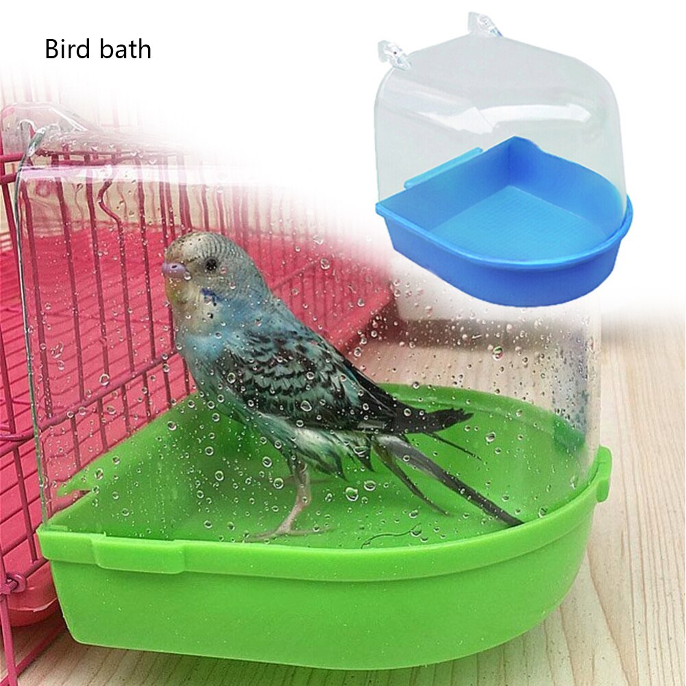 Plast papegøje fugl badekar med hængende kroge akryl gennemsigtig pet bur parakit vand badekar kasse til