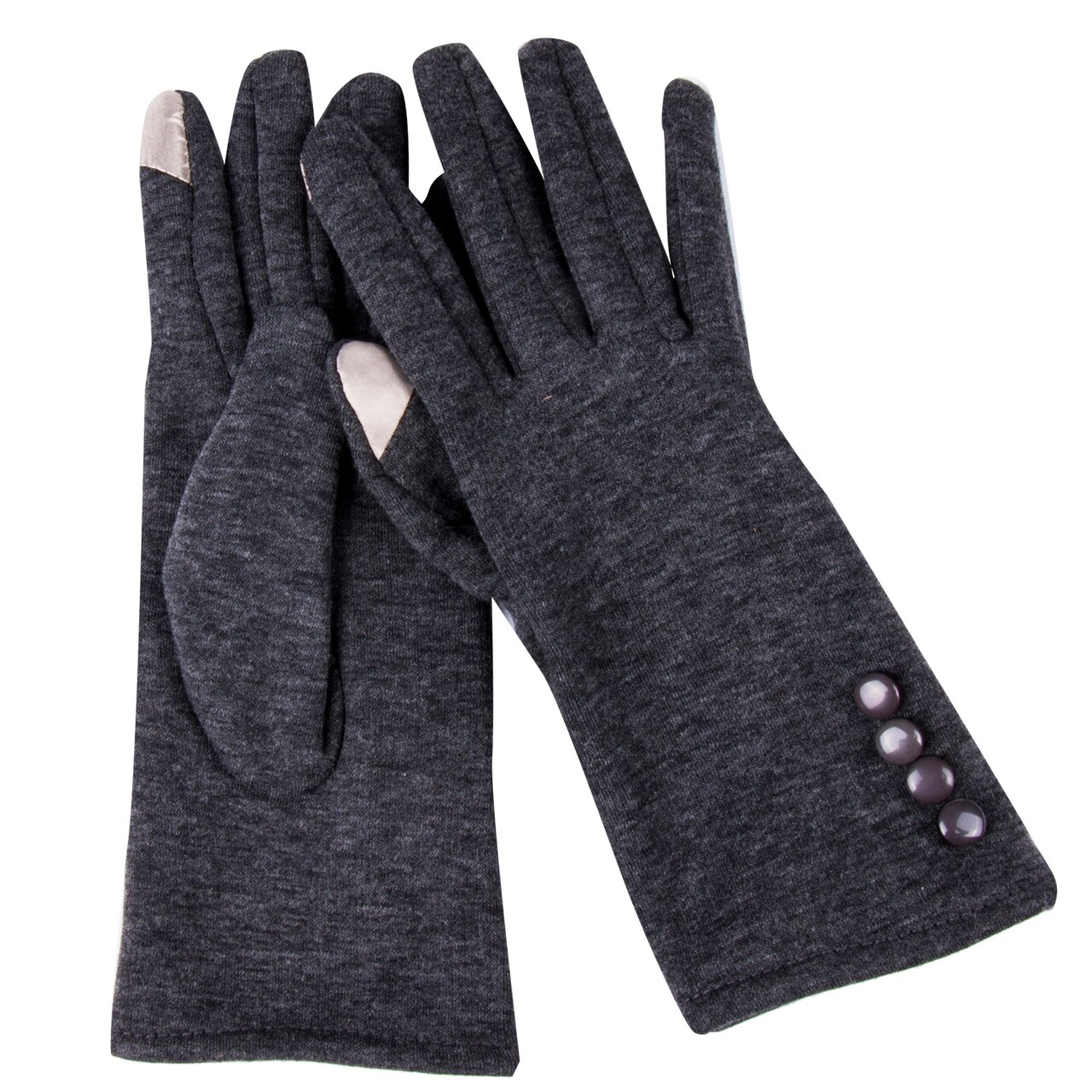 Women Ladies Button Fleece Thermal Lined Touch Screen Gloves Winter Glove: Gray