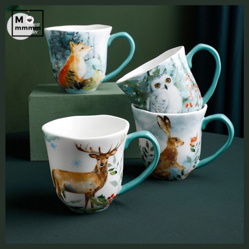 Keramik Becher Mit Untertassen Set Bts Tasse Original Frühstück Tassen Espresso Tasse Wald Tiere Tassen Kaffee Tassen Set Mit Dessert platte