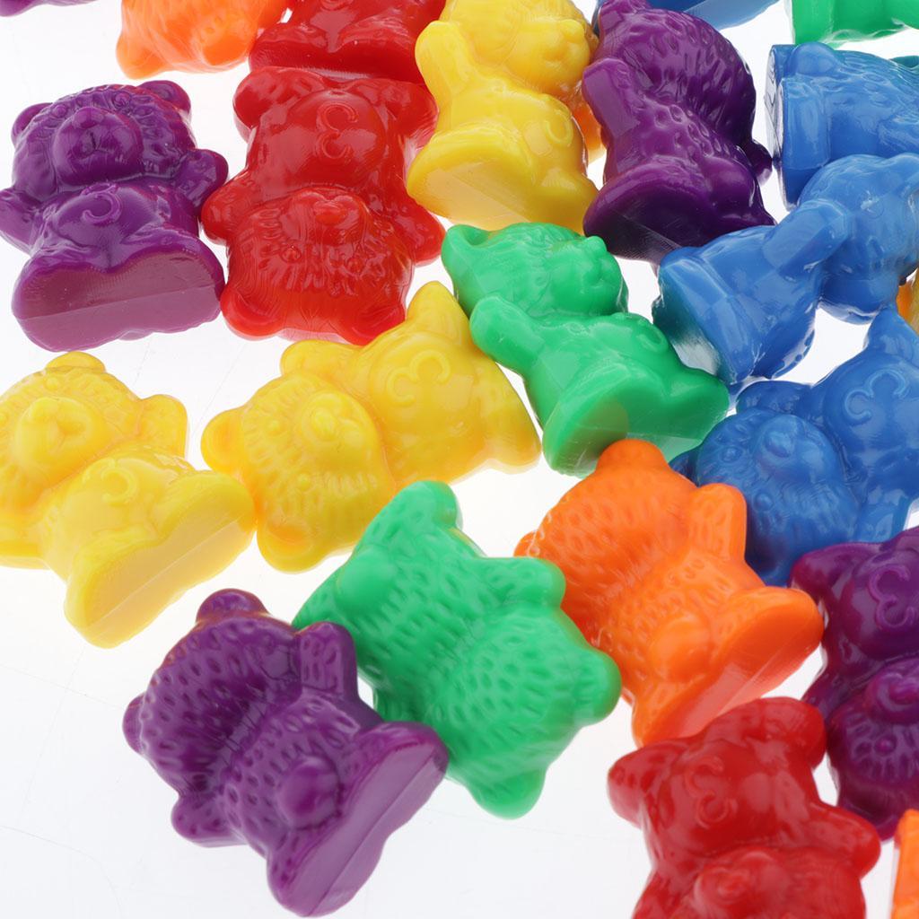 6 farbige regenbogenbär-spielsteine für kinder, die dem sortieren entsprechen