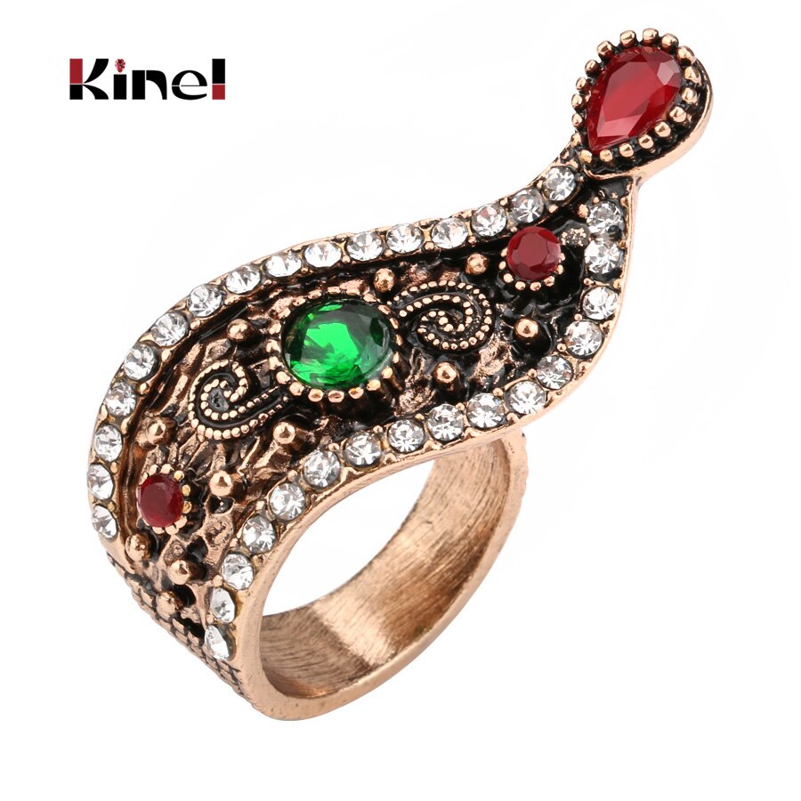 Kinel turkiska smycken antika ringar för kvinnor unik ouk stil guldfärgad kristall vintage ring