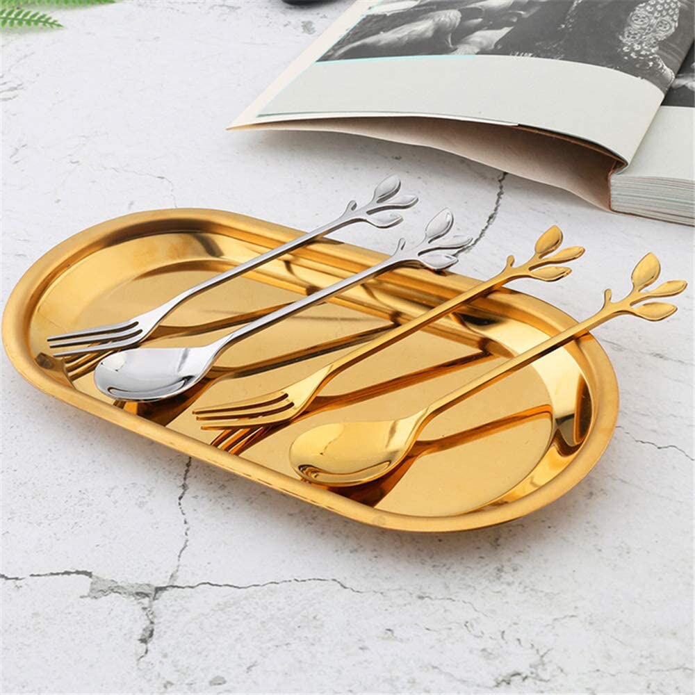 Leaf Shape Handle Spoon Coffee Spoon Dessert Snack Scoop Exquisite Stainless Steel Teaspoon for Kitchen Tableware Gadgets Tool