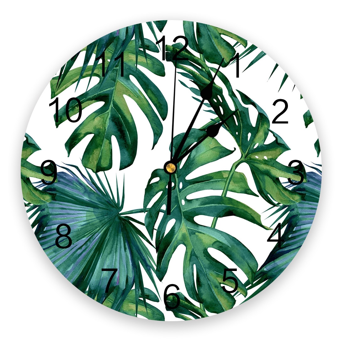 Palm Leaves Tropical Jungle Wall Clock Home Decor Bedroom Silent Oclock Watch Wall for Kitchen Living Room Wall Digital Clock