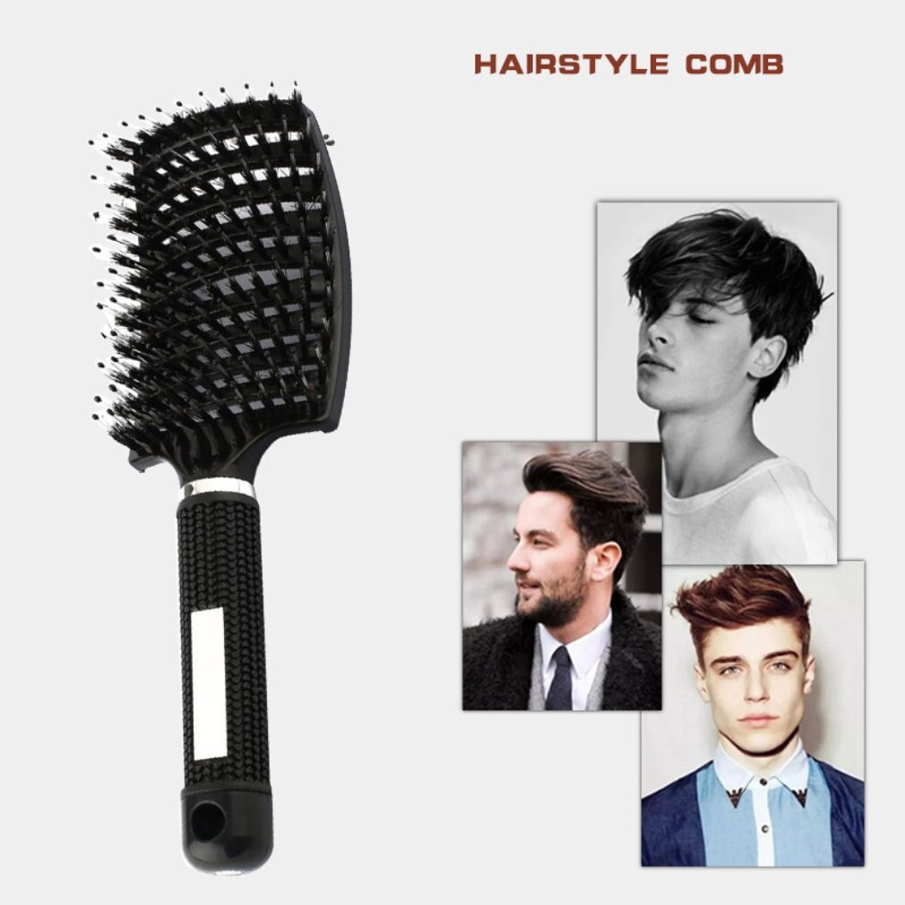 Large Curved Comb Ribs Comb Pig Bristle Anti-static Bending Massage Comb Nine Rows Comb Shape Curly Plastic Smooth Hair Comb