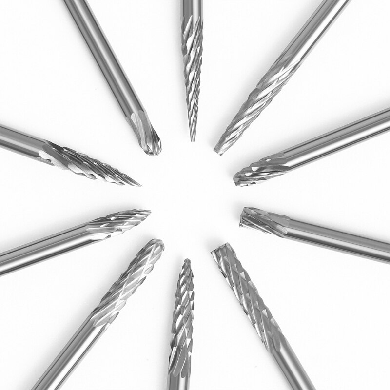Tungsten Carbide Rotary Files Set 10 Pcs Rotary Accessories Wood Metal Stone's Carving Engraving Drilling