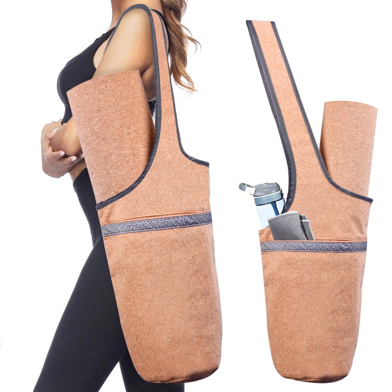 Yogamat tas, natuurlijke kurk, yogatas, groot formaat, ritsvak, past op de meeste matten, yogamat draagtas, draagtas voor fitnessbenodigdheden