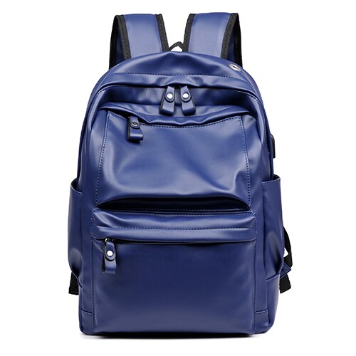 Chuwanglin Brand Men Backpack Leather School Backpack Bag Waterproof Travel Bag Casual Leather Book bag Male F62403: Blue