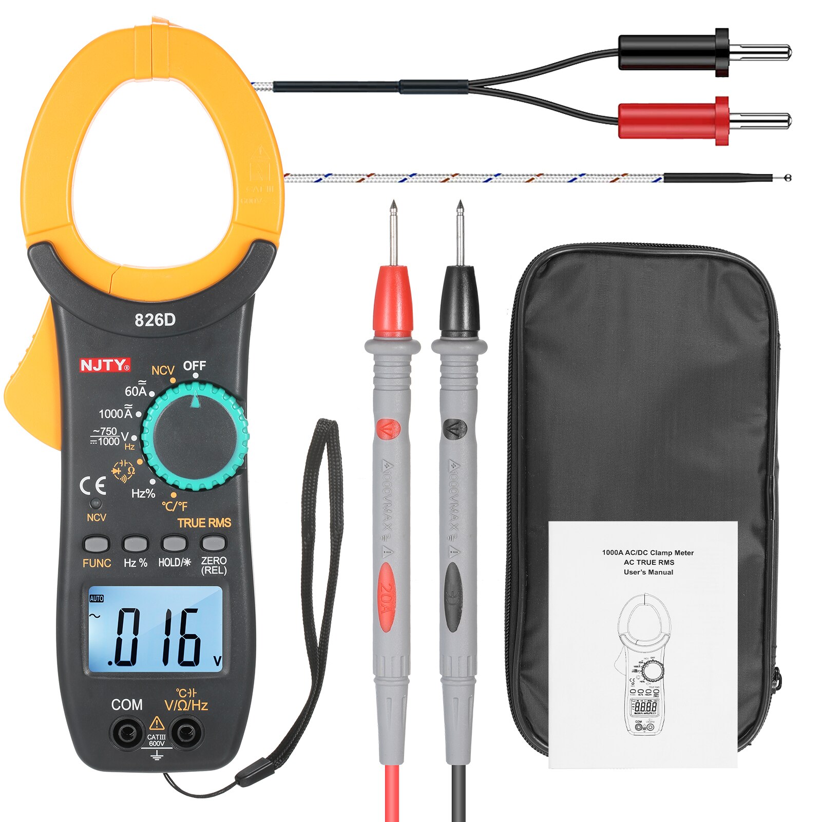 Njty Digitale Stroomtang 6000 Graven Auto Range Multimeter Met Ncv Test Ac/Dc Spanning Ac Draagbare Handheld multimeter