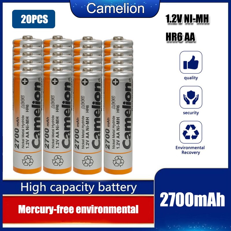 Camelion 2700mAh 1.2V AA Battery NiMH Ni-MH Rechargeable Battery Low self discharge high capacity: 20pcs