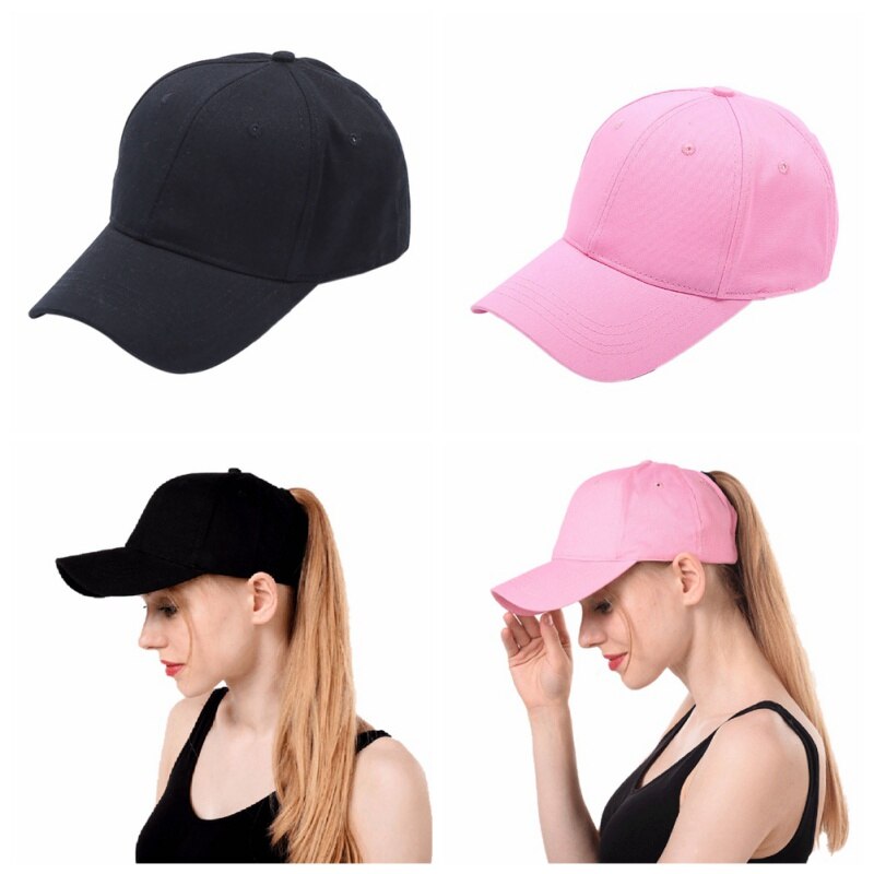 Ponytail Baseball Cap Golf Running Tennis Cap Women Men Solid Color Cotton Breathable Sunshade Sun Hat Sportswear Accessory