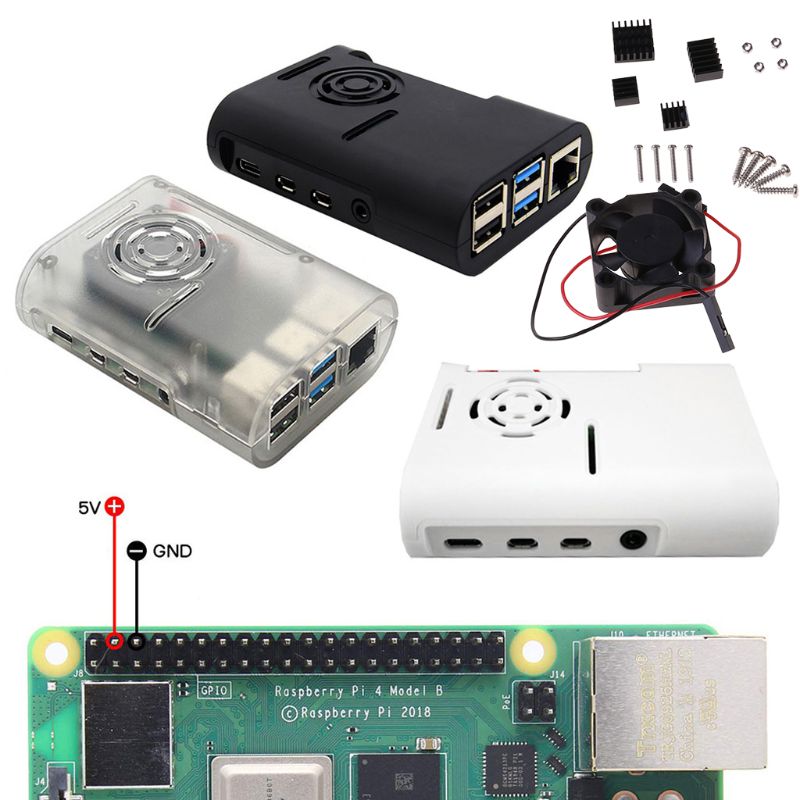 ABS Plastic Case Enclosure with Cooling Fan Heatsinks for Raspberry Pi 4 Model B