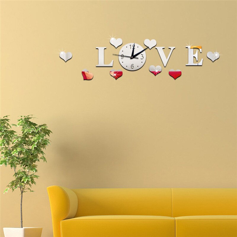 DIY LOVE Stereo Acrylic Clock Living Room Mirror Wall Sticker Home Decoration Alphabet Love Letters Wall Decor Lovely Wallpaper