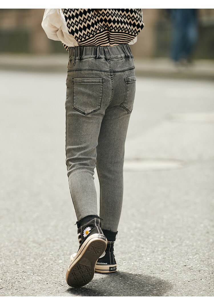 Ripped Jeans for Girls 810 years Skinny Pants Grey Blue Jeans for Teenage Girl