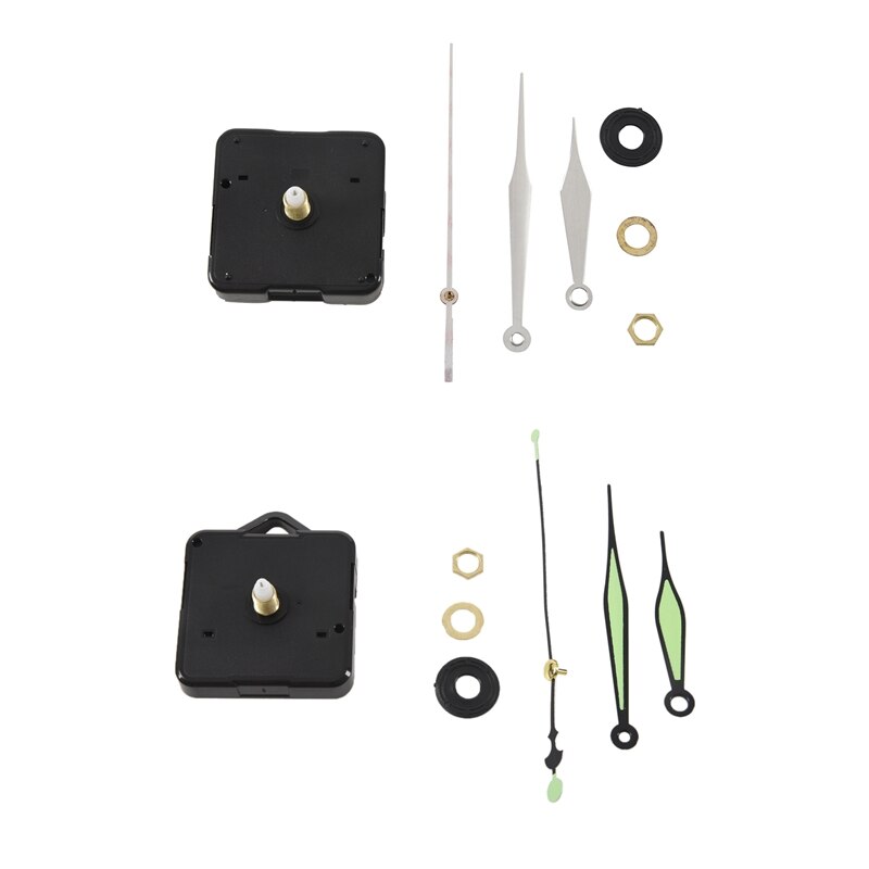 2Set Quartz Clock Movement Mechanism DIY Repair Parts + Luminous Hands With Clock Movement Mechanism Hour Minute