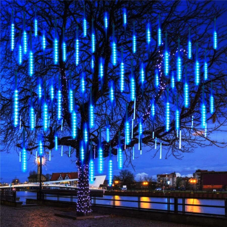 Pink Christmas Light Outdoor Waterproof Meteor Shower Light Falling Rain Lights 192/384 LED Snow Falling Icicle Cascading Light