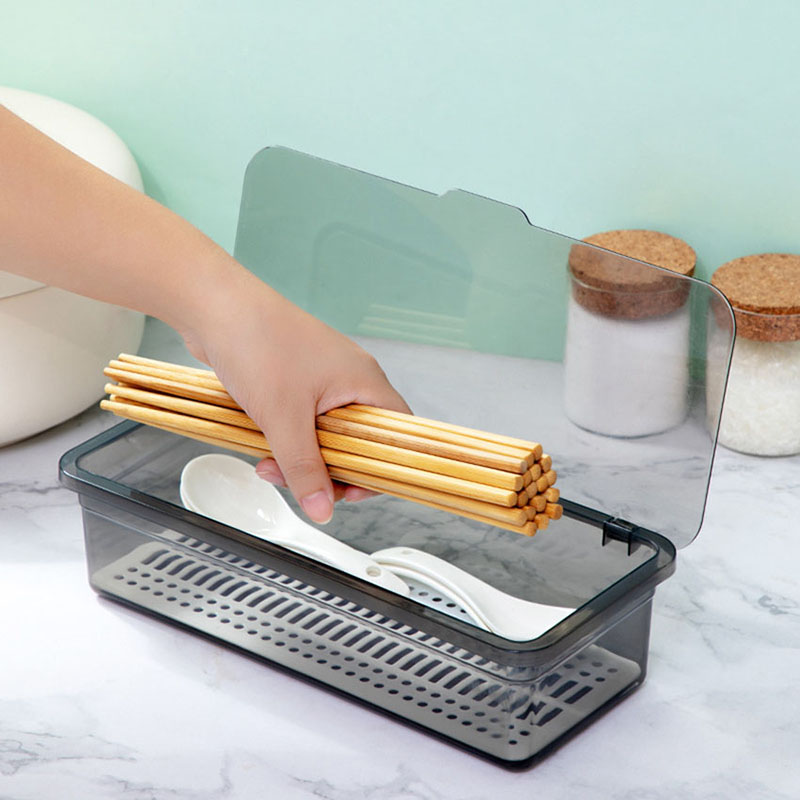 Cutlery Storage Tray Holder Tableware Organizer Spoon Fork Storage Box Plastic Container Cutlery Rack With Lid And Drainer